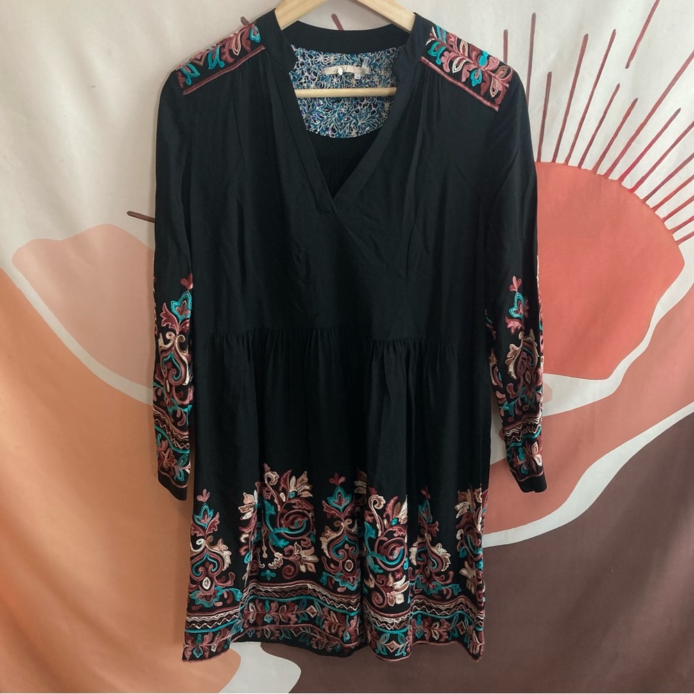 Floreat Embroidered paisley long sleeve dress women’s SP‎ Black Tunic Top
